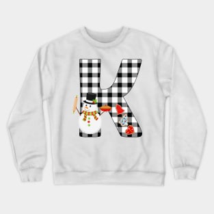 BW Buffalo Checks Pattern Monogram K | Snowman Crewneck Sweatshirt